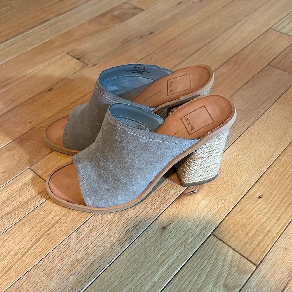 Dolce Vita suede grey open toed block wicker heels